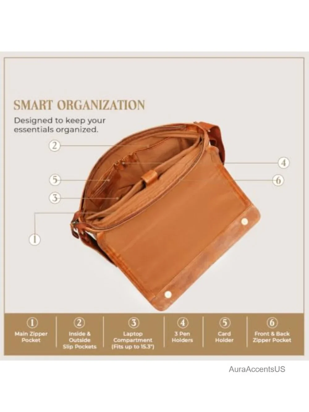 Genuine Leather Messenger Bag Laptop 15in Crossbody Work Office